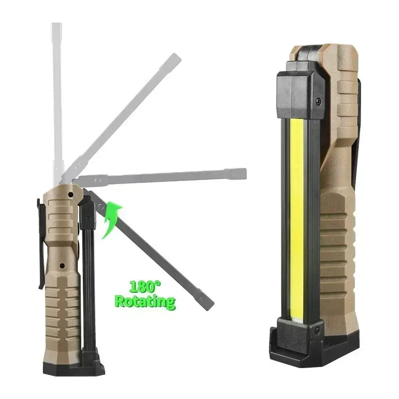 Folding COB XPE LED Work Light Handheld Flashlight with Built-In Battery Lamp Torch Emergency Car Inspection Lamp Red SOS Strobe