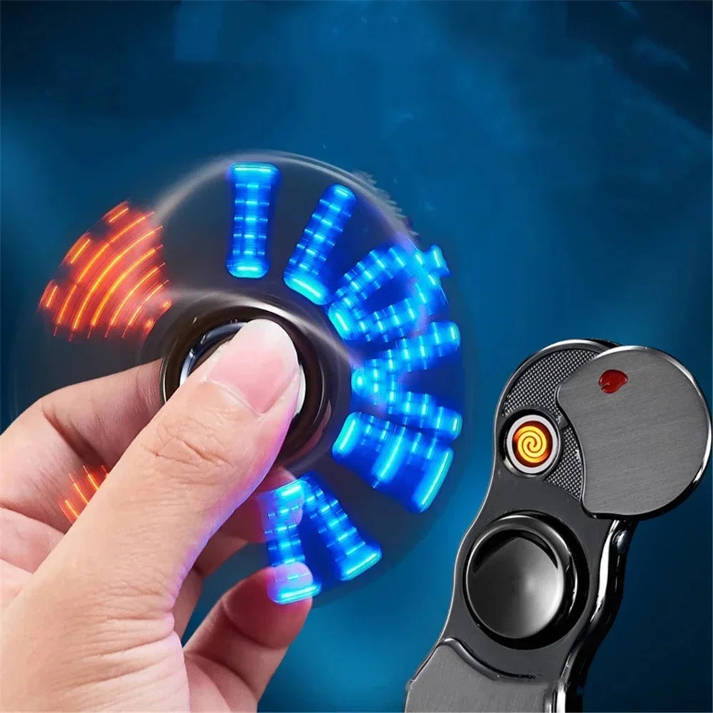 Hand Spinner USB Electric Lighter LED Strips Finger Spinner Plasma Arc Lighters Metal Windproof Tungsten Turbo Pulsed Lighter