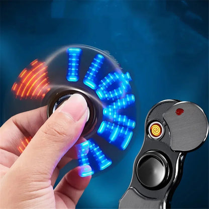 Hand Spinner USB Electric Lighter LED Strips Finger Spinner Plasma Arc Lighters Metal Windproof Tungsten Turbo Pulsed Lighter