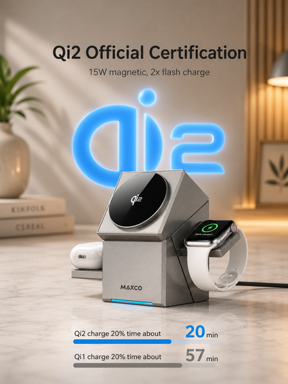Qi2 3-in-1 Wireless Charging Station | Fast Magnetic Charger for iPhone, Apple Watch & AirPods