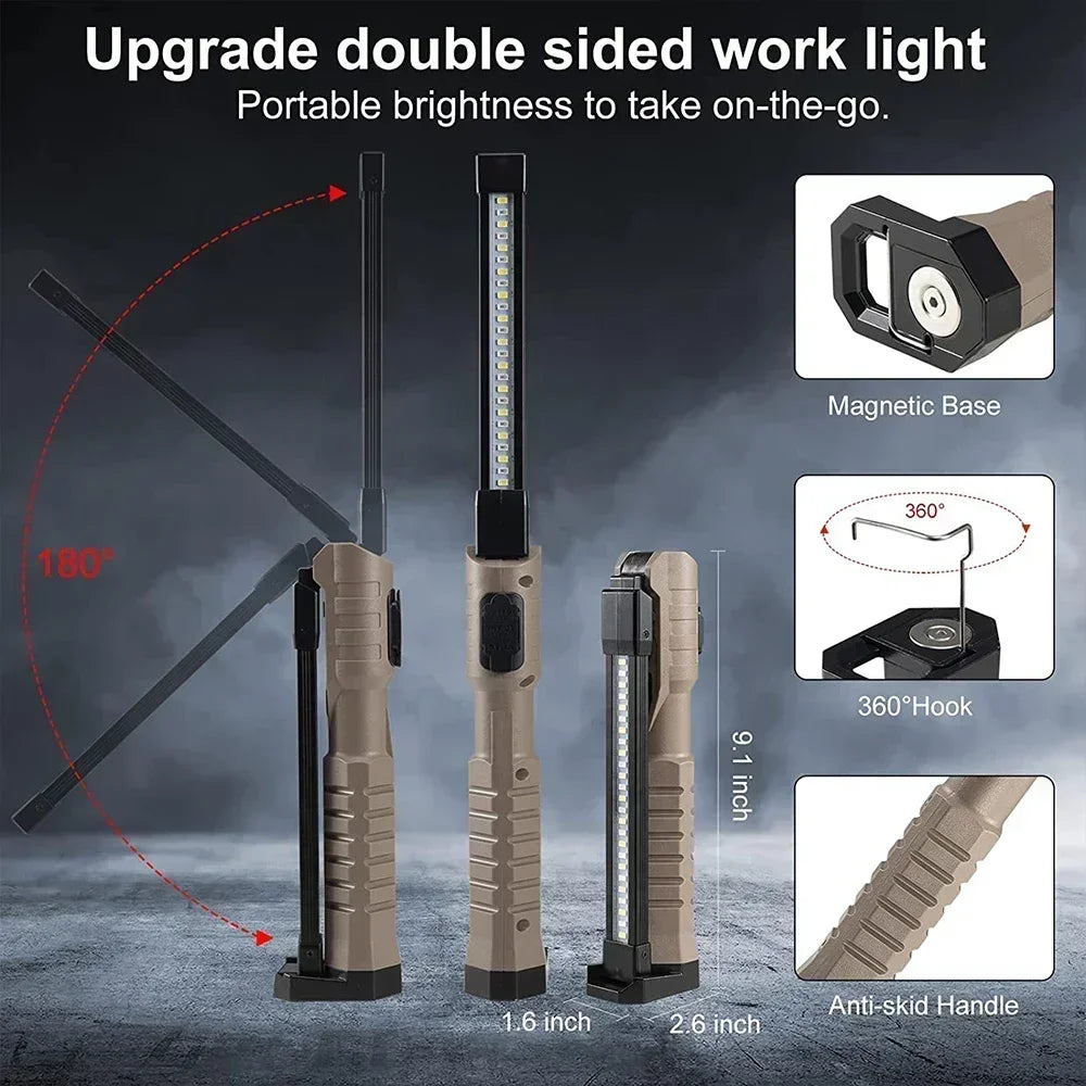 Folding COB XPE LED Work Light Handheld Flashlight with Built-In Battery Lamp Torch Emergency Car Inspection Lamp Red SOS Strobe