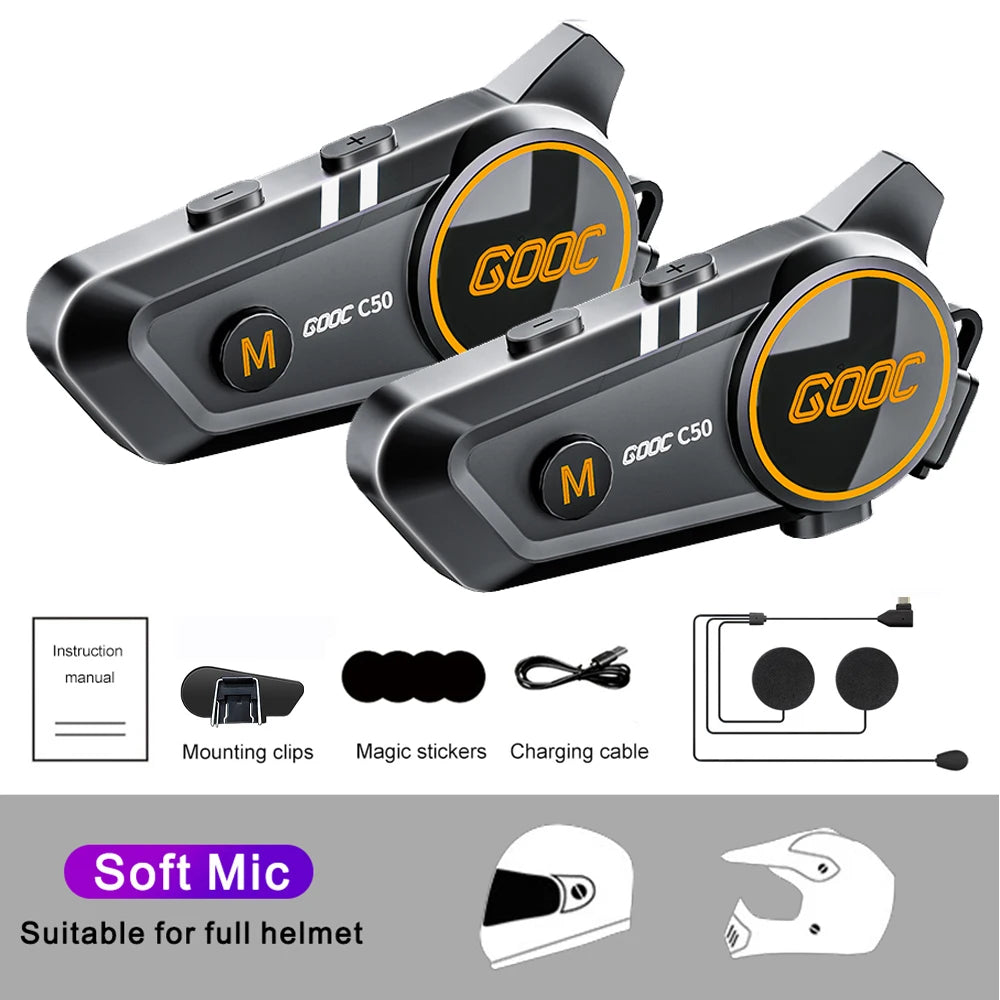 1/2X Motorcycle Helmet Intercom Bluetooth 5.3 Headset Waterproof 300M Intercomunicador Speaker Wireless Handsfree Interphone