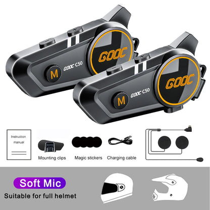 1/2X Motorcycle Helmet Intercom Bluetooth 5.3 Headset Waterproof 300M Intercomunicador Speaker Wireless Handsfree Interphone