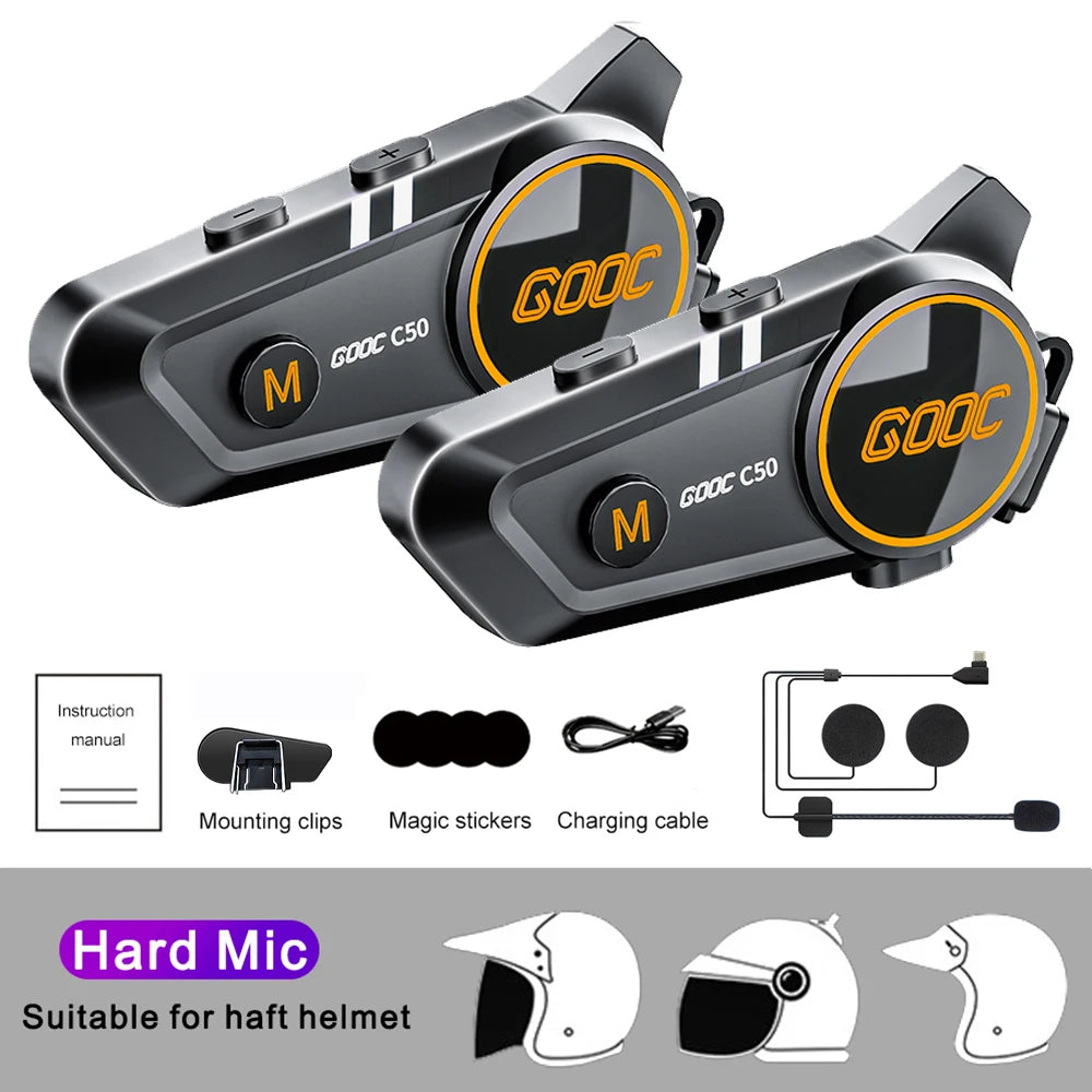 1/2X Motorcycle Helmet Intercom Bluetooth 5.3 Headset Waterproof 300M Intercomunicador Speaker Wireless Handsfree Interphone