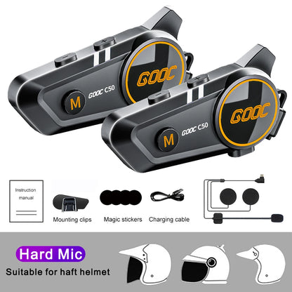 1/2X Motorcycle Helmet Intercom Bluetooth 5.3 Headset Waterproof 300M Intercomunicador Speaker Wireless Handsfree Interphone