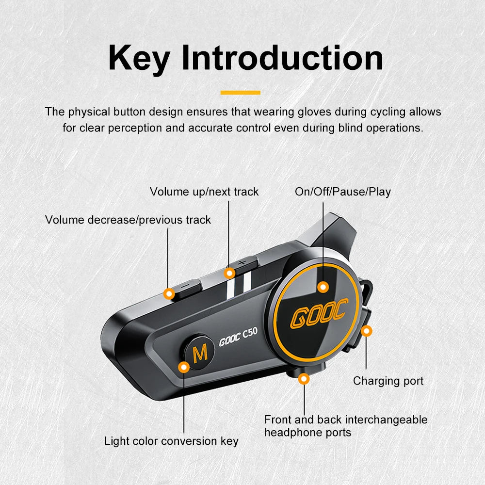 1/2X Motorcycle Helmet Intercom Bluetooth 5.3 Headset Waterproof 300M Intercomunicador Speaker Wireless Handsfree Interphone