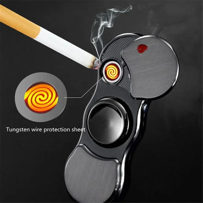 Hand Spinner USB Electric Lighter LED Strips Finger Spinner Plasma Arc Lighters Metal Windproof Tungsten Turbo Pulsed Lighter