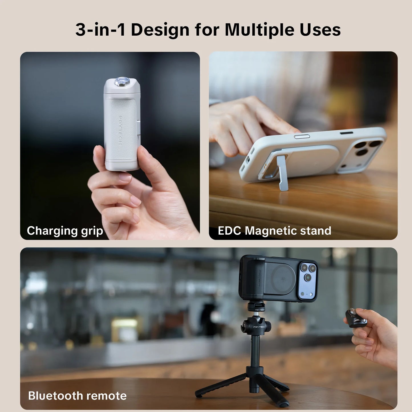 Magcam 1& 2 Phone Grip 3-In-1Camera Phone Grip Modular Kit Bluetooth Remote