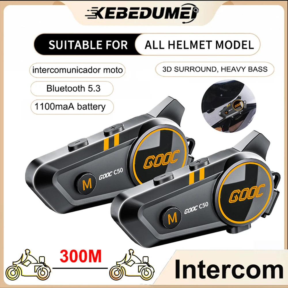 1/2X Motorcycle Helmet Intercom Bluetooth 5.3 Headset Waterproof 300M Intercomunicador Speaker Wireless Handsfree Interphone