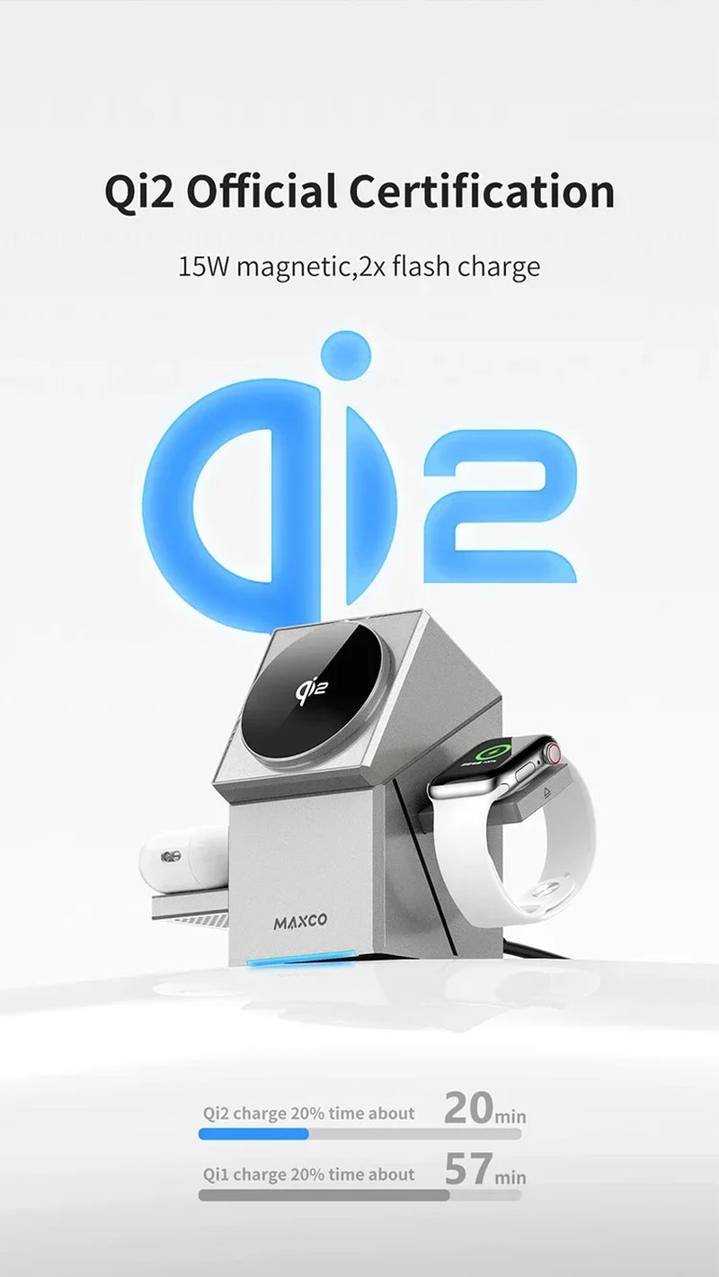 Qi2 3 in 1 Wireless Charger with Auto-Rotating Magic Cube Dock for Iphone 16/15/14 Pro Max, Airpods and Iwatch Fast Charging
