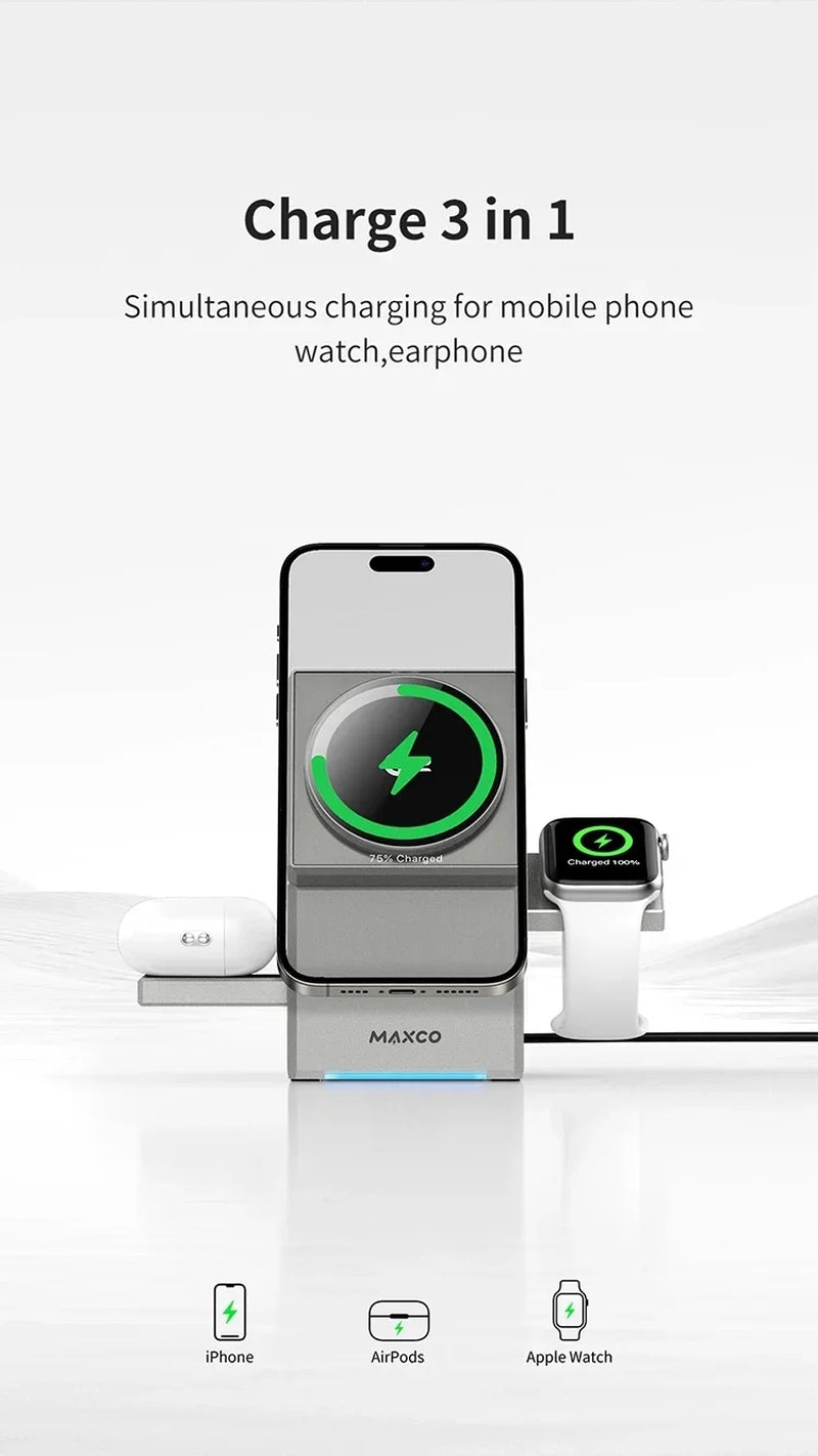 Qi2 3 in 1 Wireless Charger with Auto-Rotating Magic Cube Dock for Iphone 16/15/14 Pro Max, Airpods and Iwatch Fast Charging