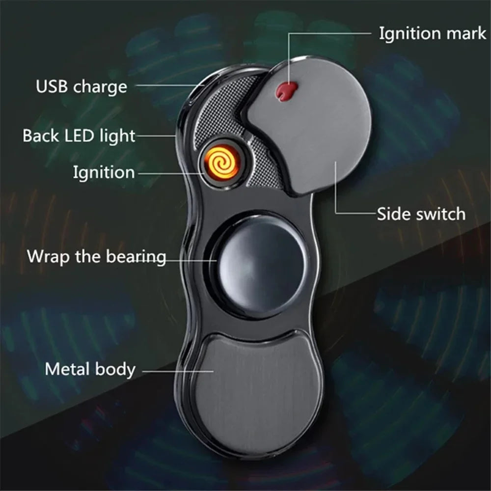 Hand Spinner USB Electric Lighter LED Strips Finger Spinner Plasma Arc Lighters Metal Windproof Tungsten Turbo Pulsed Lighter