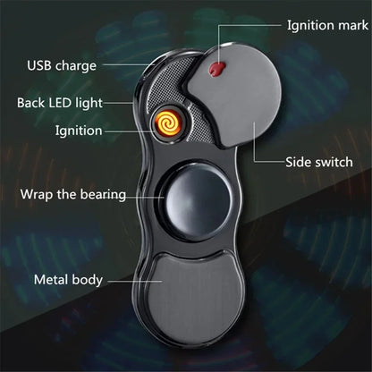 Hand Spinner USB Electric Lighter LED Strips Finger Spinner Plasma Arc Lighters Metal Windproof Tungsten Turbo Pulsed Lighter